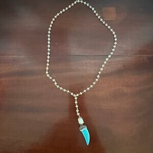 Luels Horn Chain Necklace Faux Turquoise Blue Coastal Cowgirl Western Jewelry